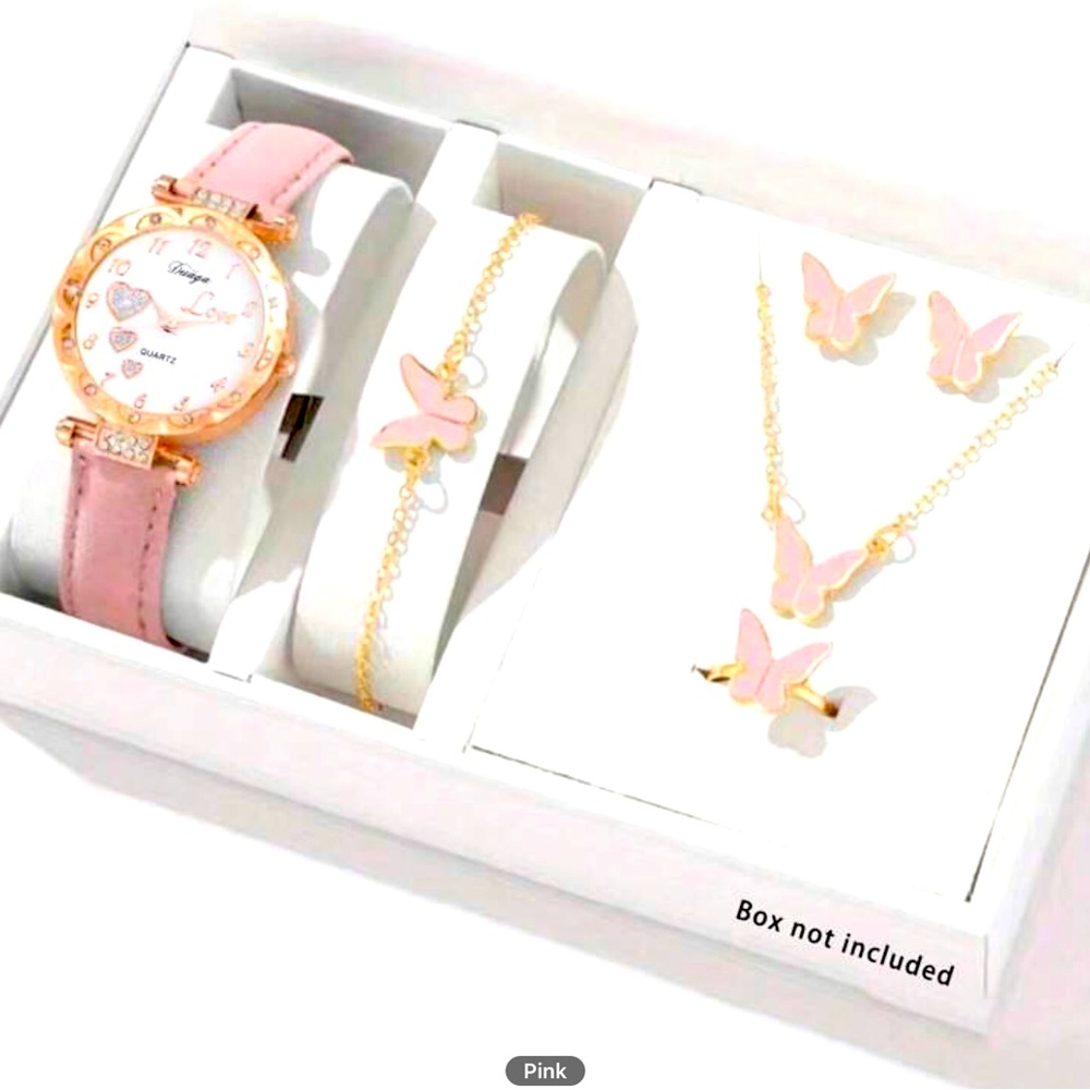 - Girls 6 pc watch & butterfly jewelry set New